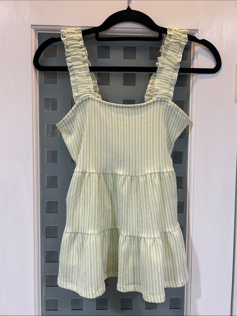Altar'd State Light Green Striped Tiered Tank Top with Ruffled Straps